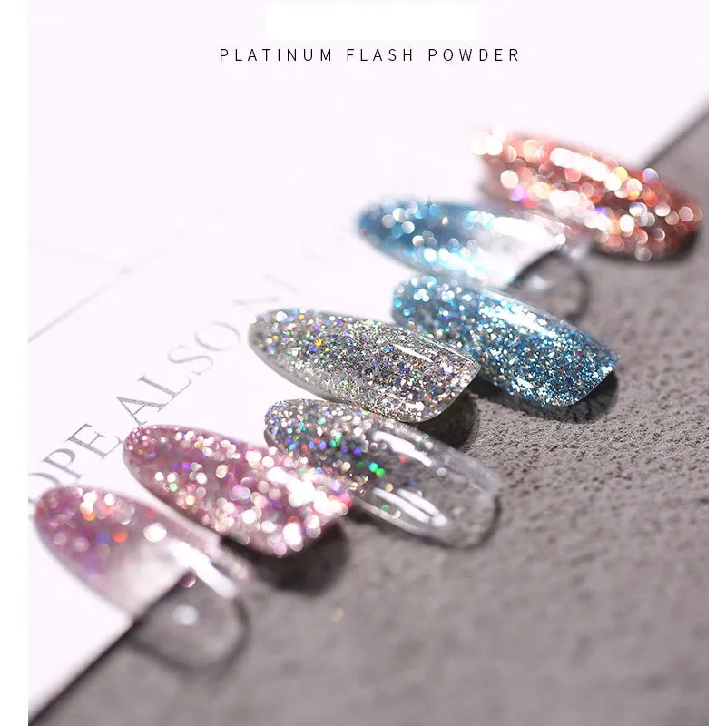 Nail Art DIY New Hot Platinum Powder 3D Mixed 8 Color Nail Dust Sets Glitter Siliver Sequins Flakes Manicure Decoration