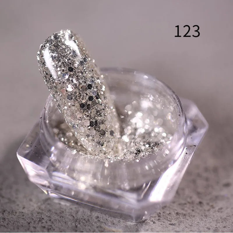 Nail Art DIY New Hot Platinum Powder 3D Mixed 8 Color Nail Dust Sets Glitter Siliver Sequins Flakes Manicure Decoration