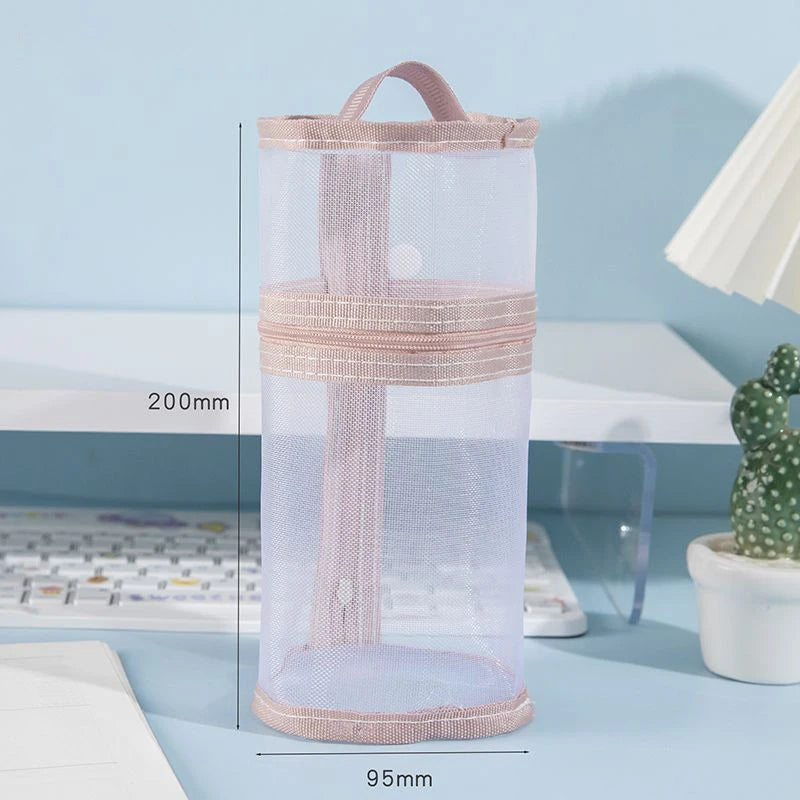 Portable Makeup Brush Organizer - Mesh Stand-up Pouch with Large Capacity & Travel-Friendly Design