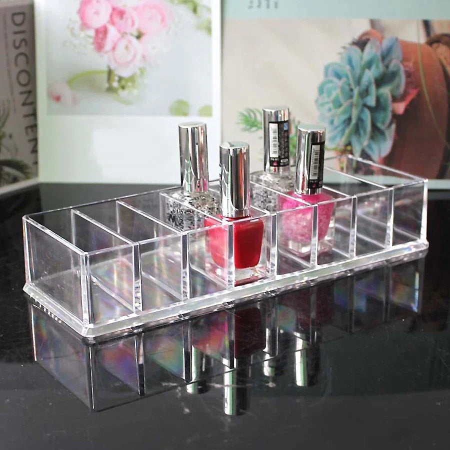 8-Slot Nail Polish Organizer Transparent Acrylic Makeup Storage Display Stand Grid Box for Cosmetics
