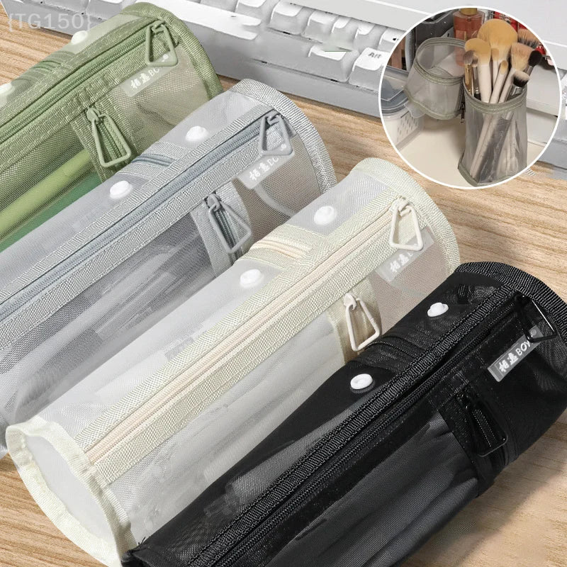 Portable Makeup Brush Organizer - Mesh Stand-up Pouch with Large Capacity & Travel-Friendly Design