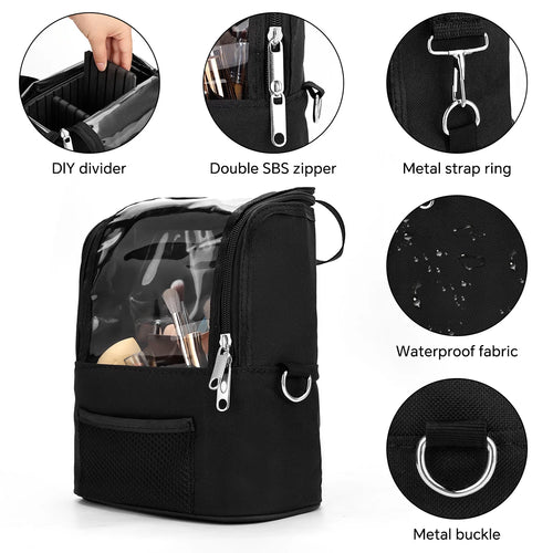 Clear Large Capacity Makeup Brush Organizer with Lid, Portable Stand-up Storage Bag Case for Artist - Dividers & Strap