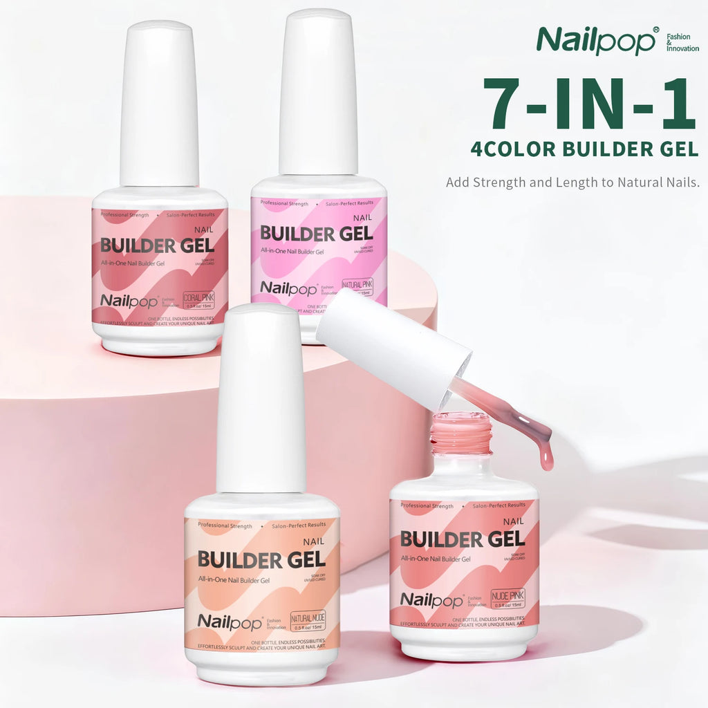 Nailpop 7IN1 Builder Gel Multi Functional 15ml For Nail Extension Strength Apex Building Base Top Coat Nail Gel French Manicure