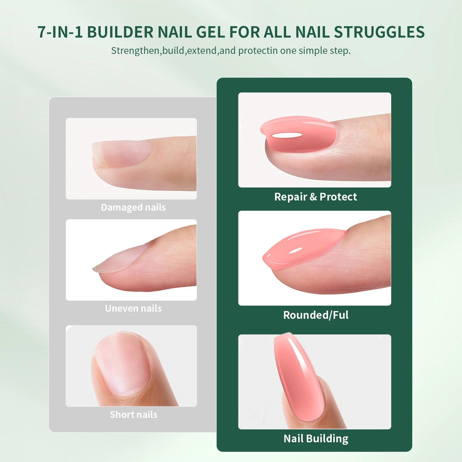 Nailpop 7IN1 Builder Gel Multi Functional 15ml For Nail Extension Strength Apex Building Base Top Coat Nail Gel French Manicure