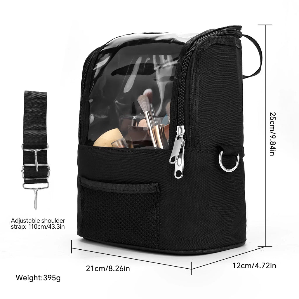 Clear Large Capacity Makeup Brush Organizer with Lid, Portable Stand-up Storage Bag Case for Artist - Dividers & Strap