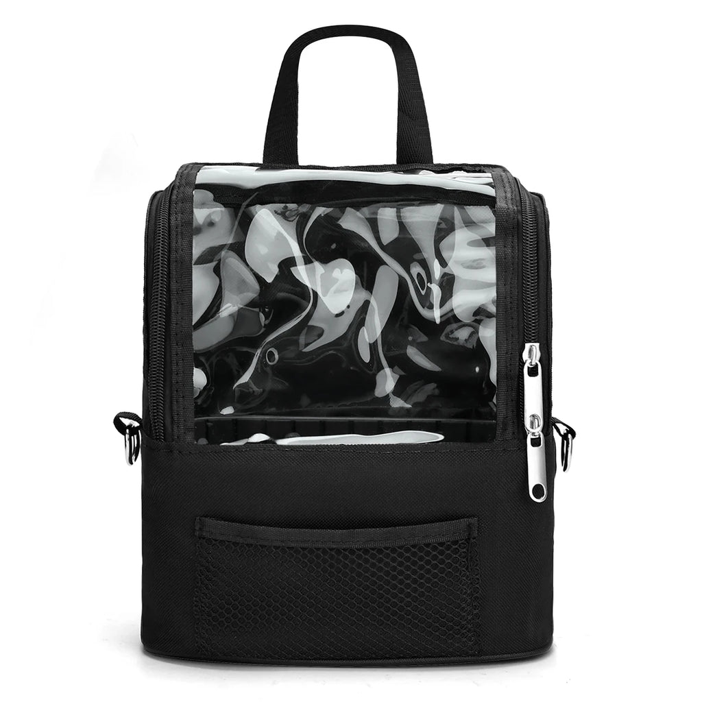 Clear Large Capacity Makeup Brush Organizer with Lid, Portable Stand-up Storage Bag Case for Artist - Dividers & Strap