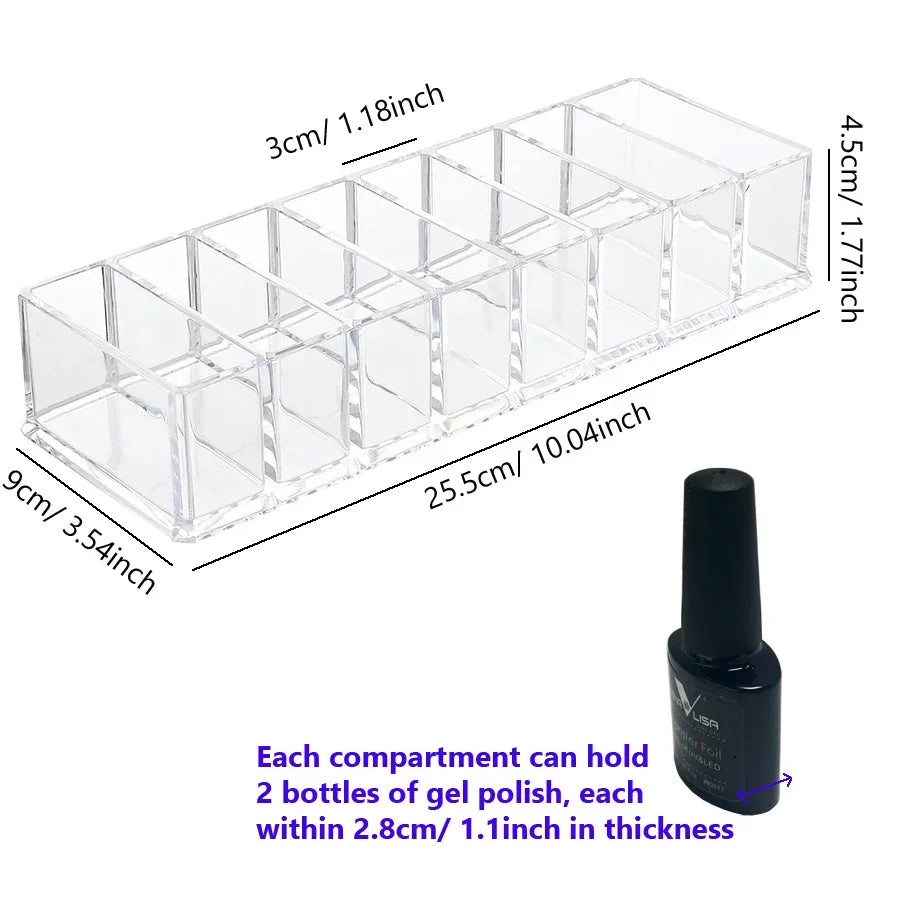 8-Slot Nail Polish Organizer Transparent Acrylic Makeup Storage Display Stand Grid Box for Cosmetics