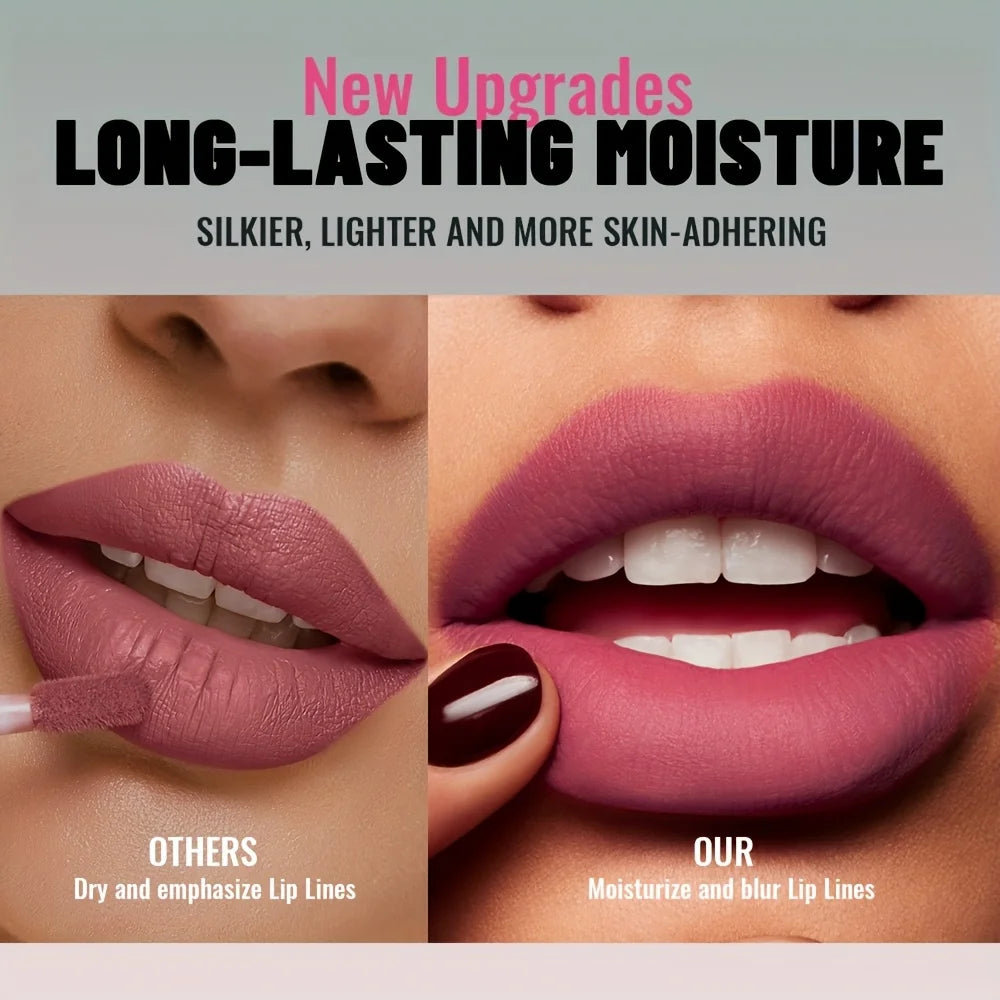 1pc Matte Velvet Lip Gloss, Highly Saturated Liquid Lip Mud, Non-Stick Long Lasting, All Skin Tones Compatible,Mother's Day Gift