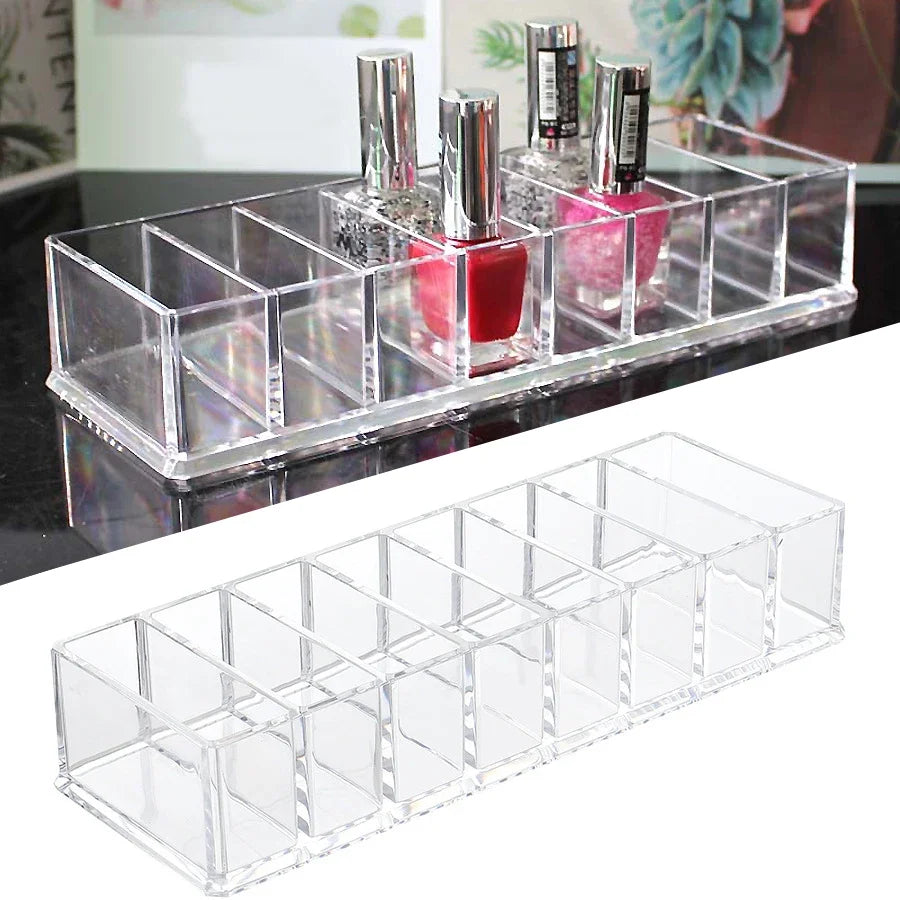 8-Slot Nail Polish Organizer Transparent Acrylic Makeup Storage Display Stand Grid Box for Cosmetics