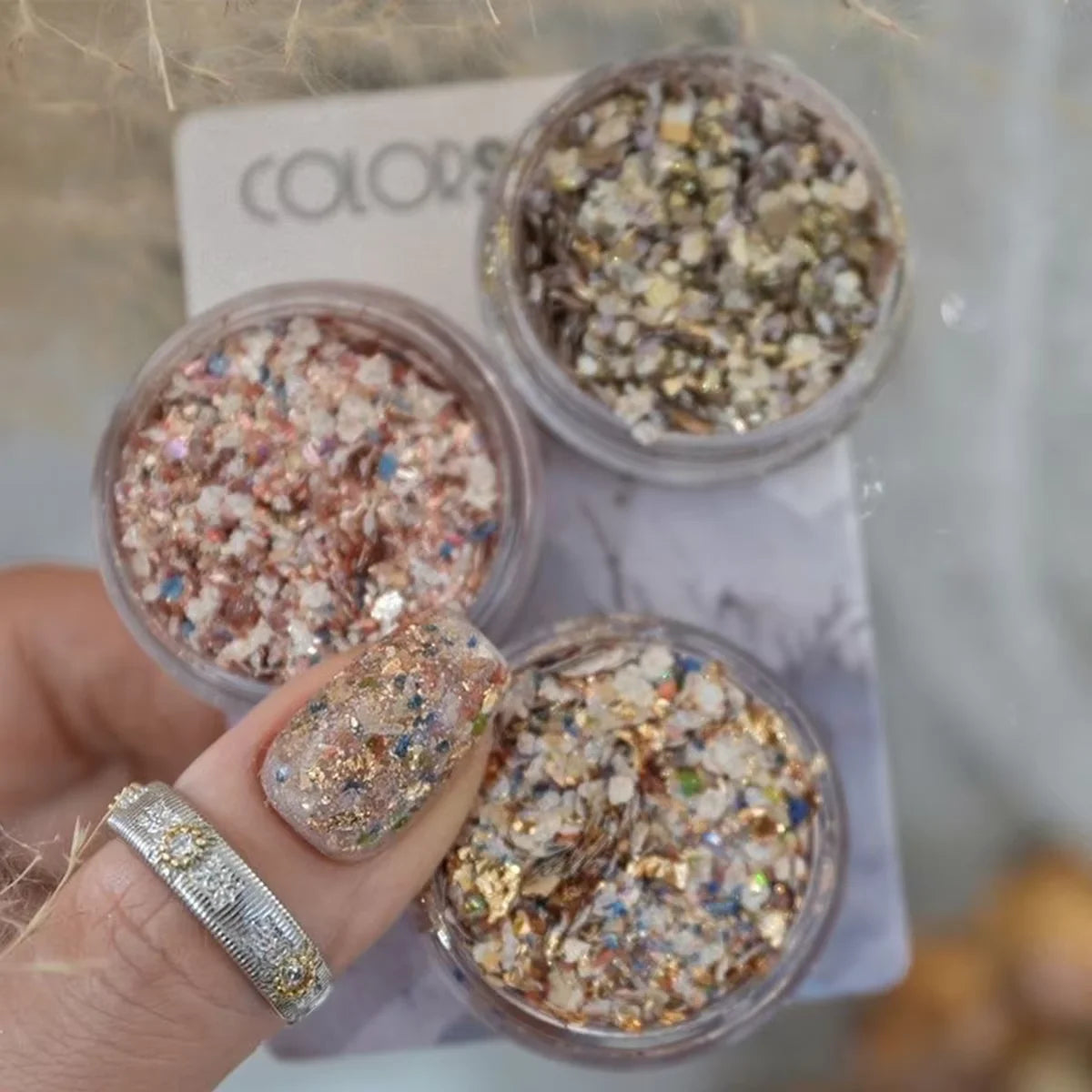 1pc Colorful shell nail powder platinum foil decoration and rhinestone accessories DIY nail charm nail gemstone nail products